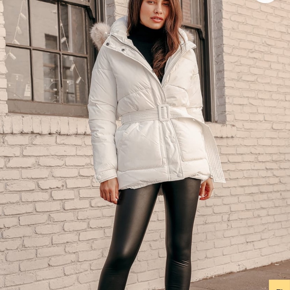 Anika White Quilted Faux Fur Hood Parka Jacket